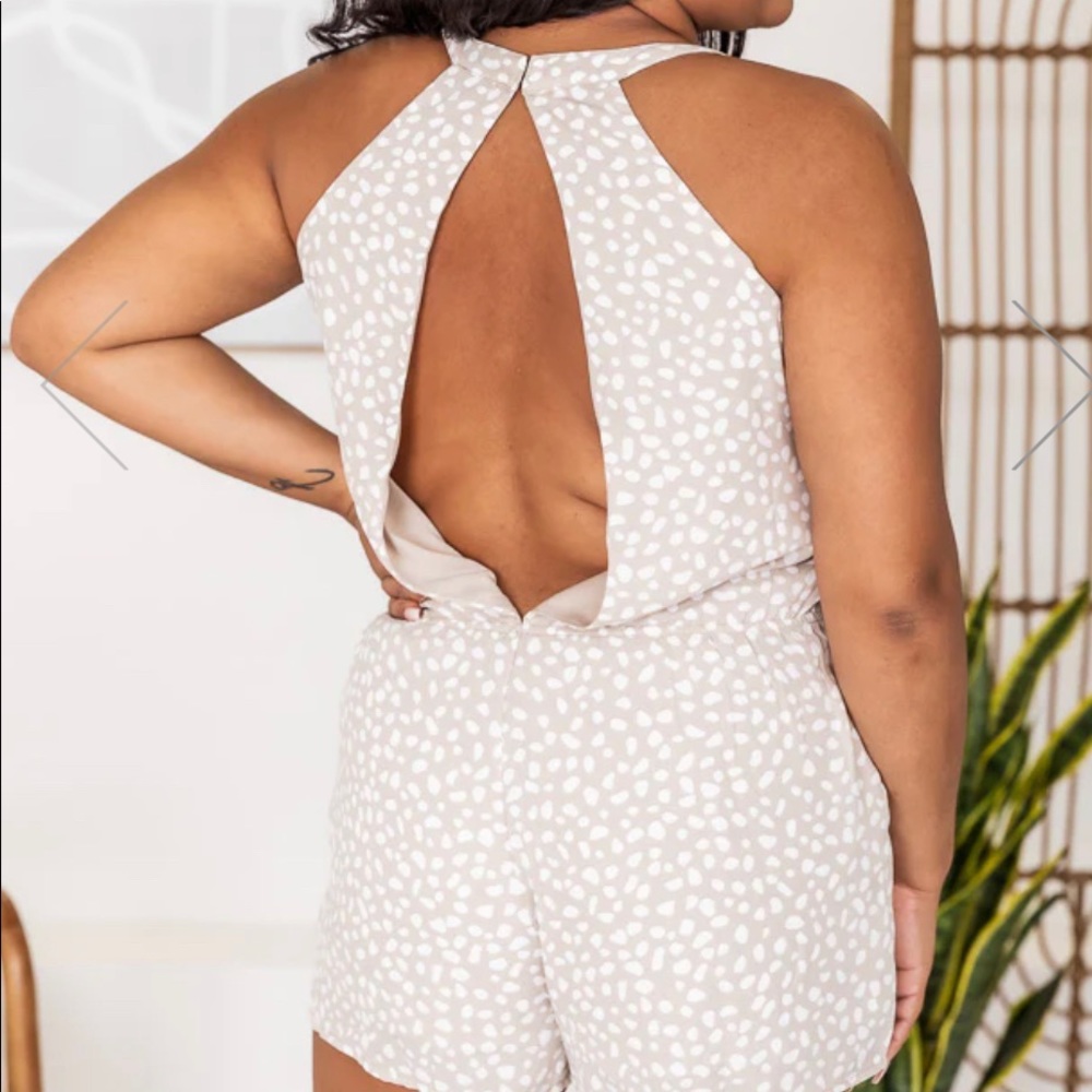 Won't Break Your Heart Taupe Spotted Pink Lily Romper
